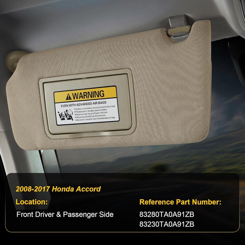 ItranMc Sunvisor Driver&Passenger Side for 2008-2017 Honda Accord Accessories, Left&Right Side Sun Visor with Light Mirror, Beige, Replacement#83280-TA0-A91ZB 83230-TA0-A91ZB - Image 2